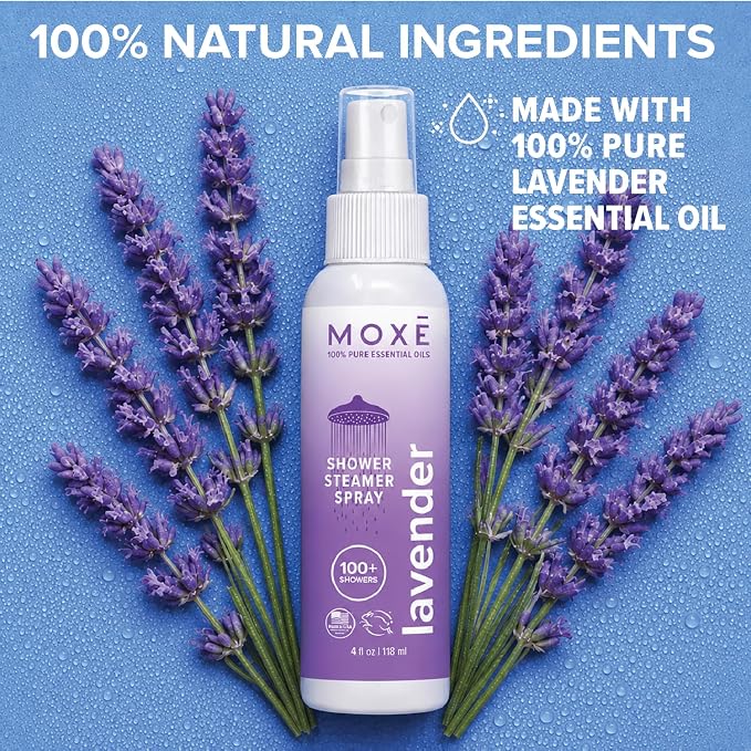 MOXE Shower Mist, Spa Steam Spray, Certified Natural Essential Oils, Aromatherapy, Tension Relief (Lavender, 4 Fl Oz (Pack of 1))…
