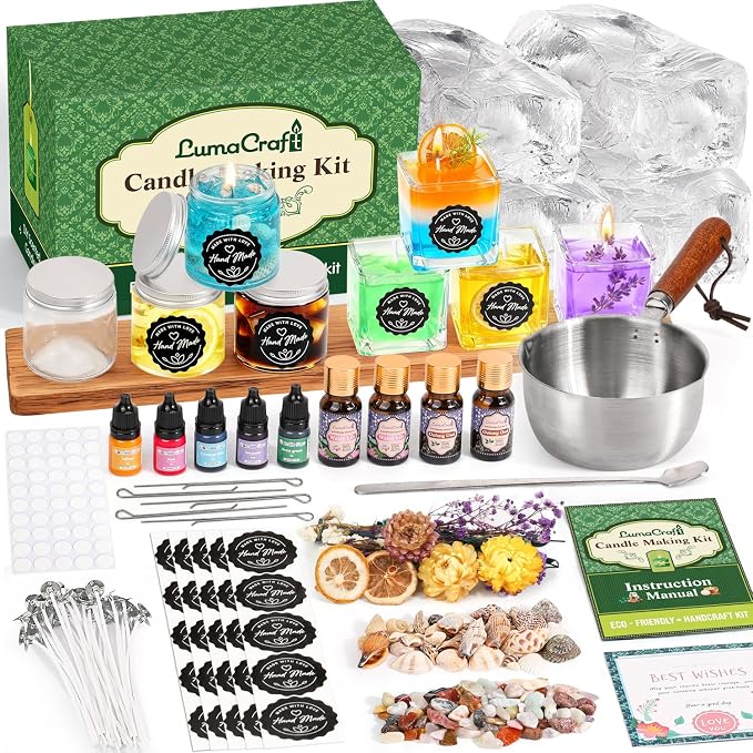 LumaCraft Clear Gel Wax Candle Making Kit – 4.4LB Transparent Jelly Wax with Boutique Fragrance Oils, Dyes, Glass Jars, Wicks & Decor Supplies, Luxury Complete DIY Starter Kit for Beginners & Adults