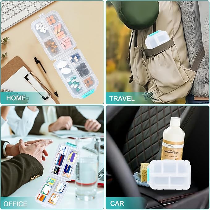 Large Pill Organizer Travel with 189 Medicine Labels, 10 Compartments Travel Medicine Organizer Travel Pill Box Purse Pill Case Compact Pill Organizer Pill Container (White, 1 Pack)