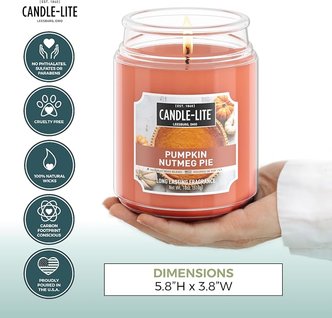 Candle-lite Halloween Scented Candles, Pumpkin Nutmeg Pie, 18 oz Jar, Proudly Poured in The USA, Aromatherapy Candle, Single-Wick with 110 Hours of Burn Time, Perfect for Creating an Inviting Ambiance