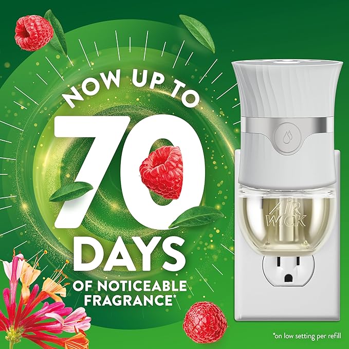 Air Wick Plug-In Scented Oil Refills, 6 Count, Lush Honeysuckle & Raspberry, Air Freshener, Essential Oils