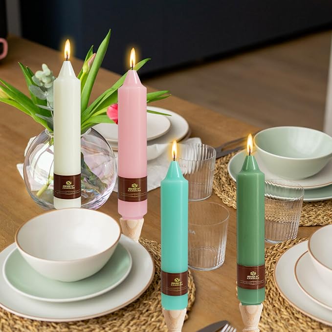 Pastel Candle Short Taper Candle 7 Inch Candlesticks Unscented Dripless Tapered Candle Set for Home Decor Wedding Party Dinner, 4 Pack