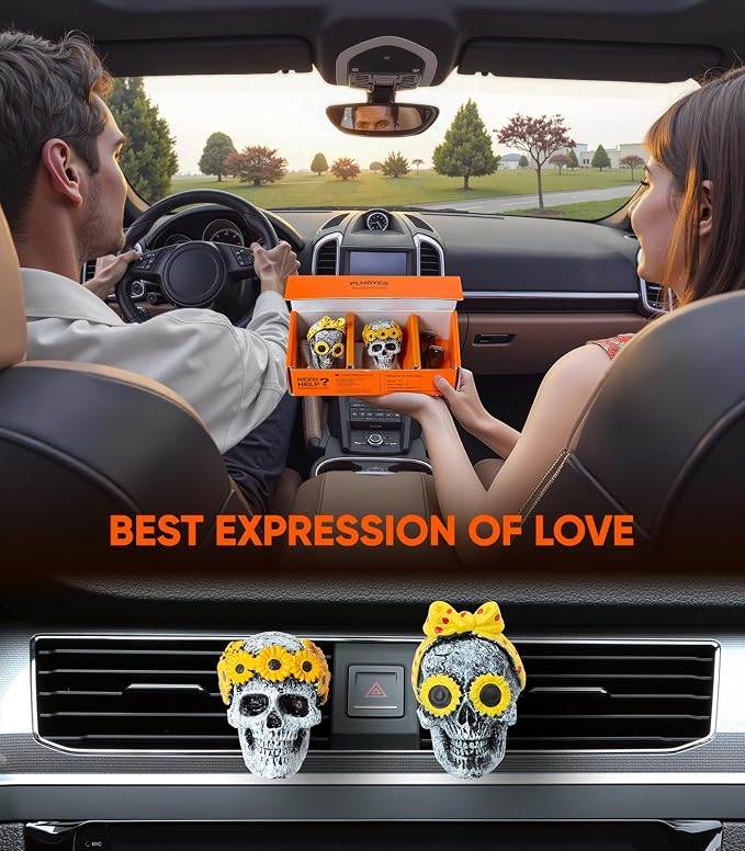 Giftable Daisy Flower Car Air Fresheners Vent Clips Diffusers with Fragrance Pads Funny Goth Skull Car Accessories Interior Skull Birthday/Christmas for Women Girls