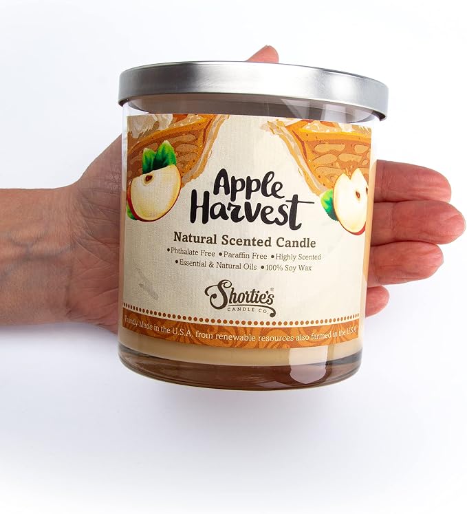 Apple Harvest Scented Natural Soy Candle, Essential Fragrance Oils, 100% Soy, Phthalate & Paraben Free, Clean Burning, 9 Oz.