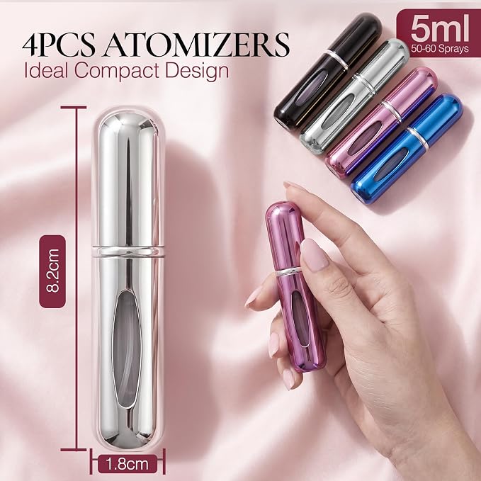 5ml Travel Perfume Bottle Refillable Atomizer Sprayer for Perfume,Leakproof Perfume Atomizer Travel, Portable Refillable Perfume Bottles (Blue, Black, Pink, Silver)