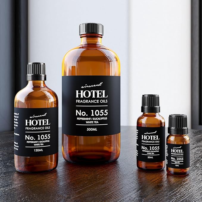 AirScent Hotel Diffuser Oil No. 1055 Inspired by Energize Hotel Scent - Peppermint Eucalyptus White Tea - Fragrance Oil Blend for Ultrasonic and Waterless Diffusers and Crafting - 500 mL