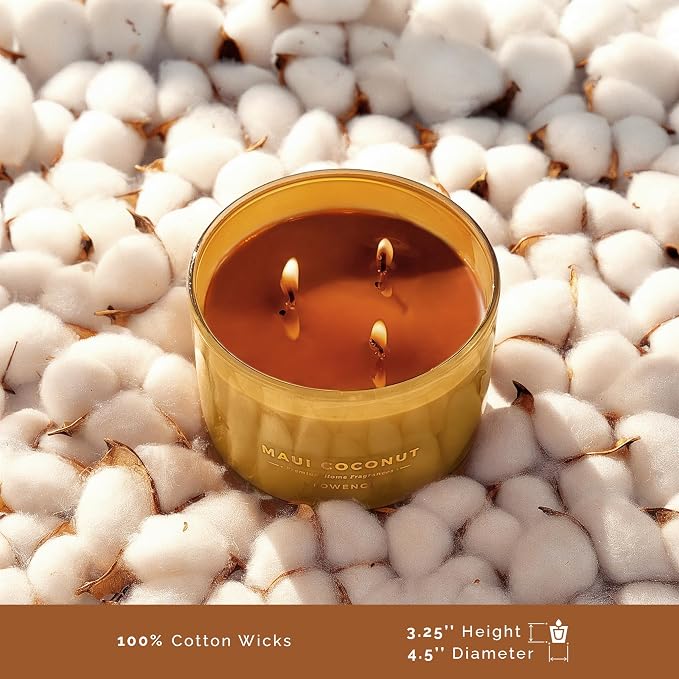 Luxury Coconut Scented Candle - Large 3 Wick Jar Candle - Elegant Gift for Women & Men - 100% Natural Soy Wax - Up to 40 Hours Burning Time - Housewarming Aromatherapy Candle for Home