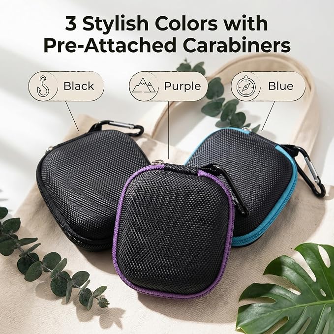 VASANA 3Pcs Portable Essential Oil Carrying Case Mini Travel Size Essential Oils Storage Bag Organizer Hardshell Case for 6Pack 1-5ml Roller Bottles