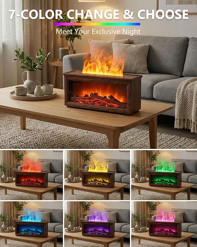 Essential Oil Diffuser, 7-Color Fireplace Fire Flame Aromatherapy Humidifier, 280ml Ultrasonic Aroma Diffuser, Cozy with Time Sets and Remote Control for Bedroom Home Yoga Office