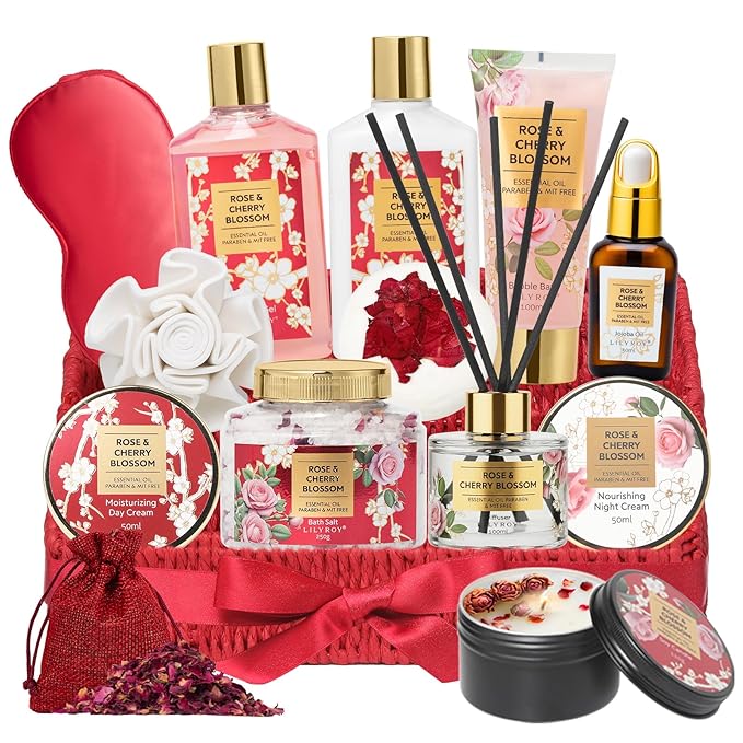 Spa Gifts for Women, Skin Care Gift Set - Rose Spa Gift Baskets for Women