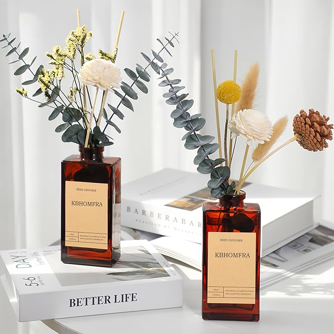 Reed Diffuser Set with Flower, 5.07oz Sea Salt Sage Jasmine Diffuser Stick Scent of Fragrance Essential Oil,for Bathroom Diffuser Home Bedroom Office Décor