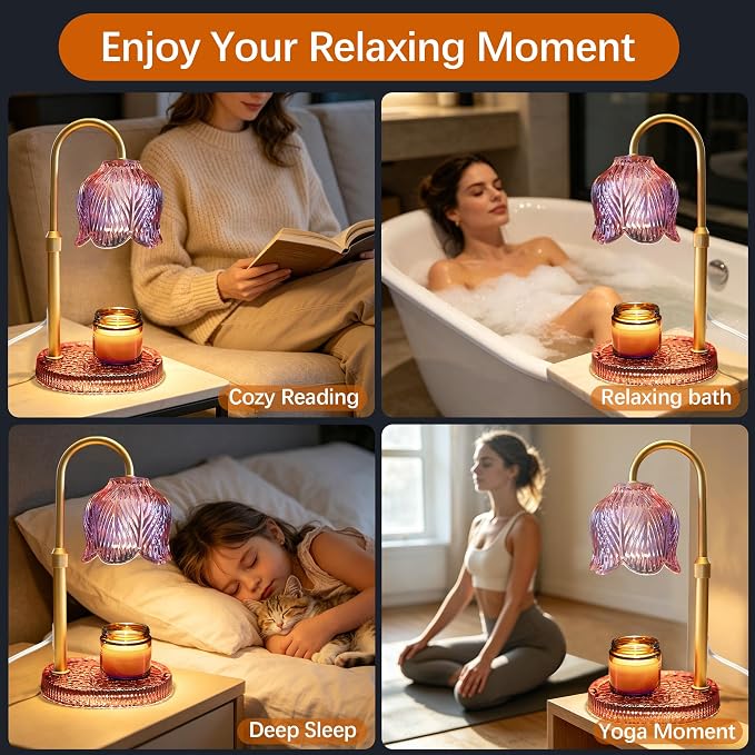 Candle Warmer Lamp with Timer Dimmable, Adjustable Candle Warmer Lamp for Jar Candles 3-Wick, Flameless Smokeless Candle Heater with 2 Bulbs, Home Decor Birthday Mothers Day for Women Mom (PINK)