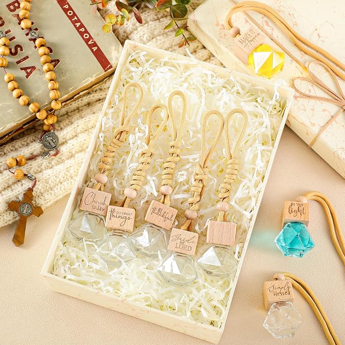 Funnymoom 10 Pcs Christian Appreciation Gifts Empty Wood Car Freshener Christian Accessories Essential Oil Car Freshener Employee Biblical Gifts for Church Women Men