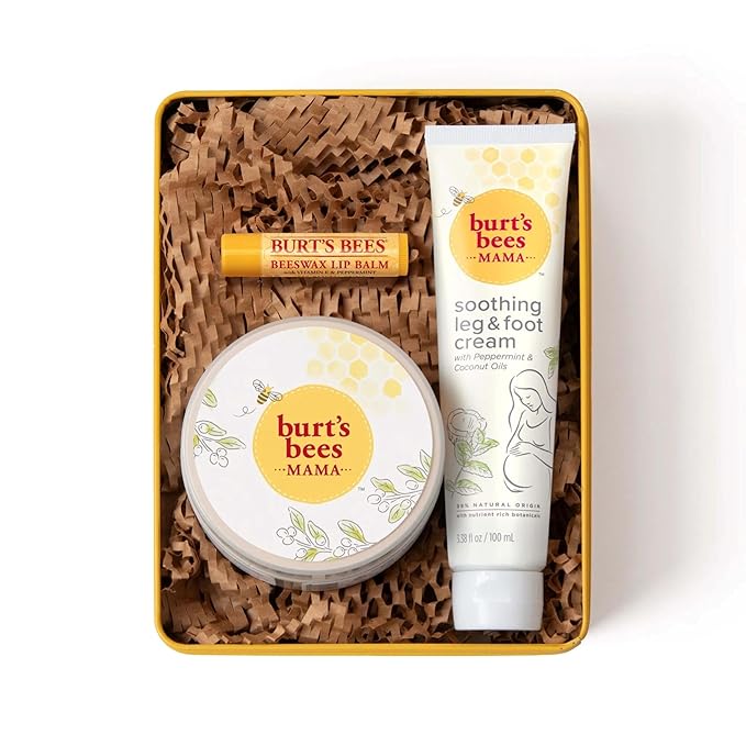 Burt's Bees Mama Gift Set, Includes Lip Balm, Leg and Foot Cream, and Belly Butter, Natural Origin Skin Care, 0.15 oz./3.38 oz./6.5 oz.
