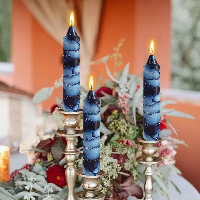 7 inch Short Candle Rustic Taper Candles Printed Candlestick Handmade Unscented Taper Candle 4 pcs Smokeless Tapered Candles for Home Dinner Wedding Holiday