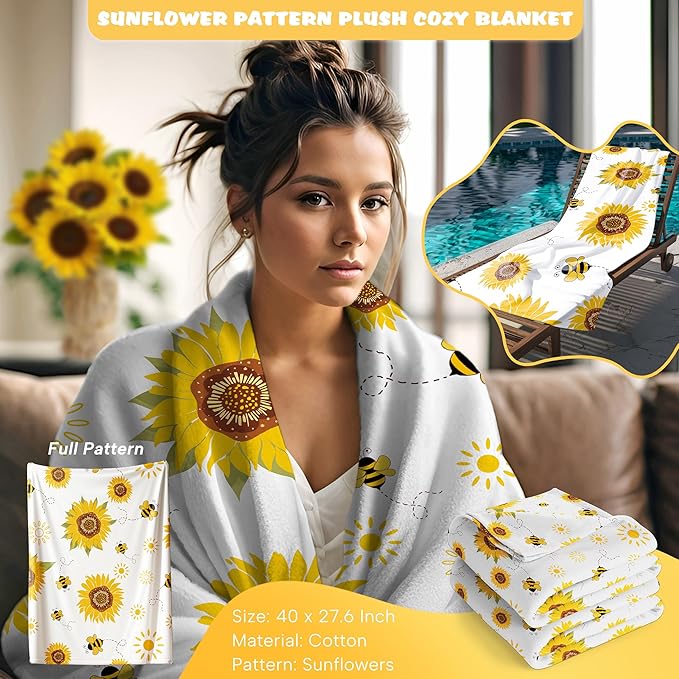 Sunflower Gift Baskets for Women,Sending Sunshine Unique Birthday Cheer Up Box Self Care Package,Get Well Soon Spa Gifts Set Box w/Blanket - Thinking of You Gift for Her,Girls,Women,Sister,Mom