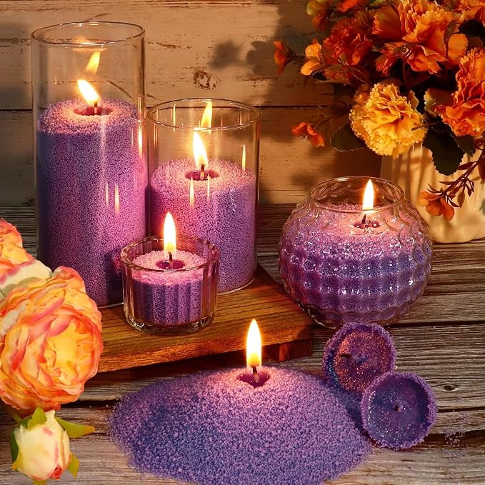 1.1LB Lavender Scented Candle Sand with Wicks, Candle Wax for DIY Candles Making, Refillable Beaded Wax Non-Toxic Sand Beaded Waxs Customized Making for Home Decoration Wedding Party