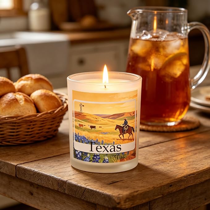 Texas Trail Scented Candle, Leather & Oak & Tobacco, Texas Gifts, Texas Themed Gifts, Texas Gift for Women, Texas Souvenirs, Rustic Decor, 100% Soy Wax, 7OZ
