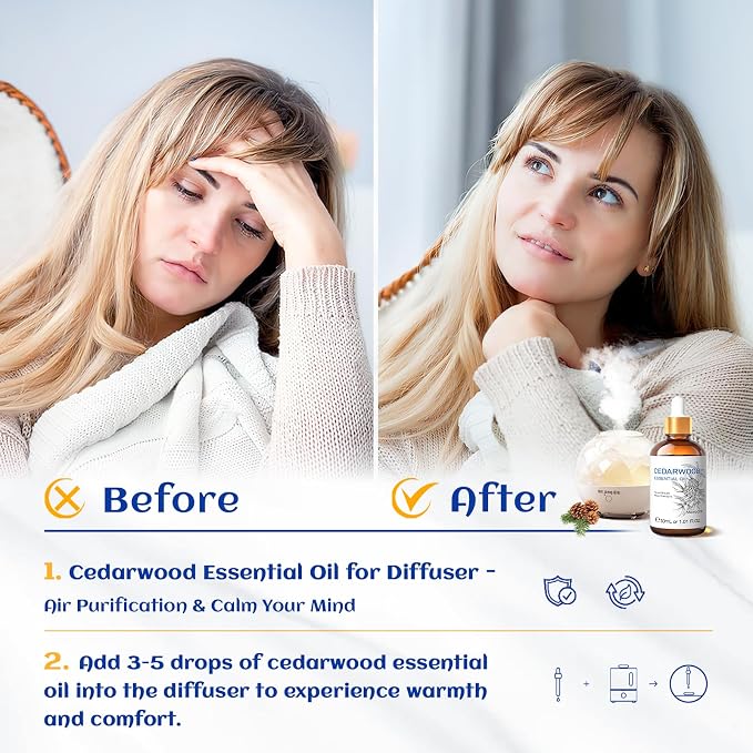 HIQILI 1 Fl Oz Cedarwood Essential Oil, Cedarwood Oil for Hair, Diffuser, Aromatherapy - 30ML