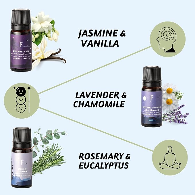 Folkulture Sleep Essential Oils for Diffusers for Home - Set of 6 | Premium Relaxing Essential Oil Set for Sleep Essentials, Aromatherapy & Meditation | Lavender, Peppermint, Jasmine Eucalyptus Orange