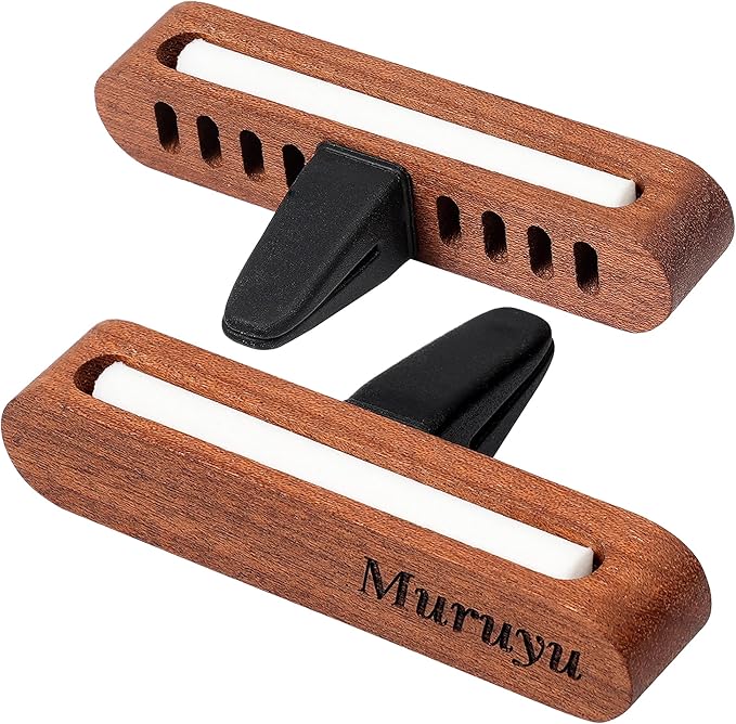2-Pack Car Diffuser Vent Clip, Non-Electric Essential Oil Air Freshener, Refillable Sapele Wood Design, Customizable Subtle Scent (No Essential Oils)