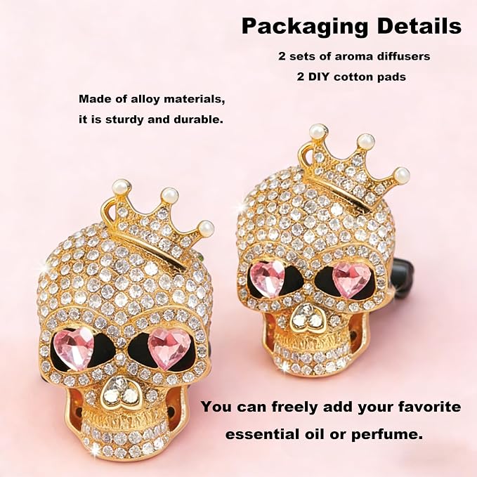 Skull Car Air Freshener Vent Clips, Gothic Car Accessories with 2 Scent Pads, Goth Car Accessories for Interior Decor, Custom Car Air Freshener Style, Customized Air Freshener for Cars-A3