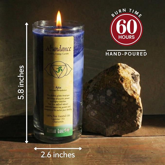 Premium Scented Candle Hand Made Chakra Energy Jar | 11 Oz Jar | Abundance, Ajna| Yoga, Prayer & Meditation Candle | Long Burn 60 Hours | Essential Oils of Lavender, Fir & Chamomile | Aloha Bay