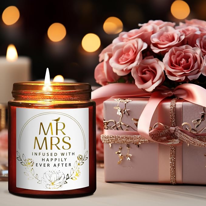 Mr and Mrs Scented Candle - Wedding Gifts for Bride, Groom - Engagement Gift for Her, Bride to Be - Gifts for Bridal Shower, Newlywed, Married Couples Anniversary Valentines Gift for Women Men