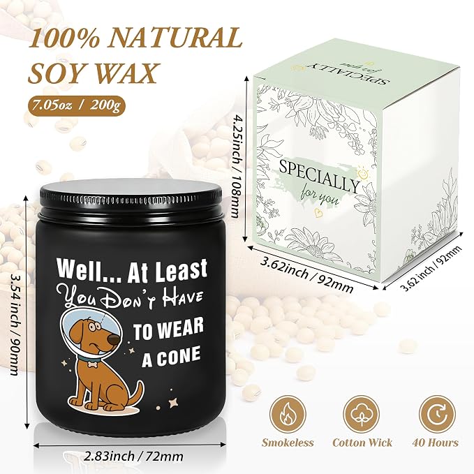 Get Well Gifts for Women, Get Well Soon Sympathy Gift for Her, Surgery Recovery Feel Better Present for Men, You Dont Have to Wear A Cone, Funny Lavender Scented Candle - Black