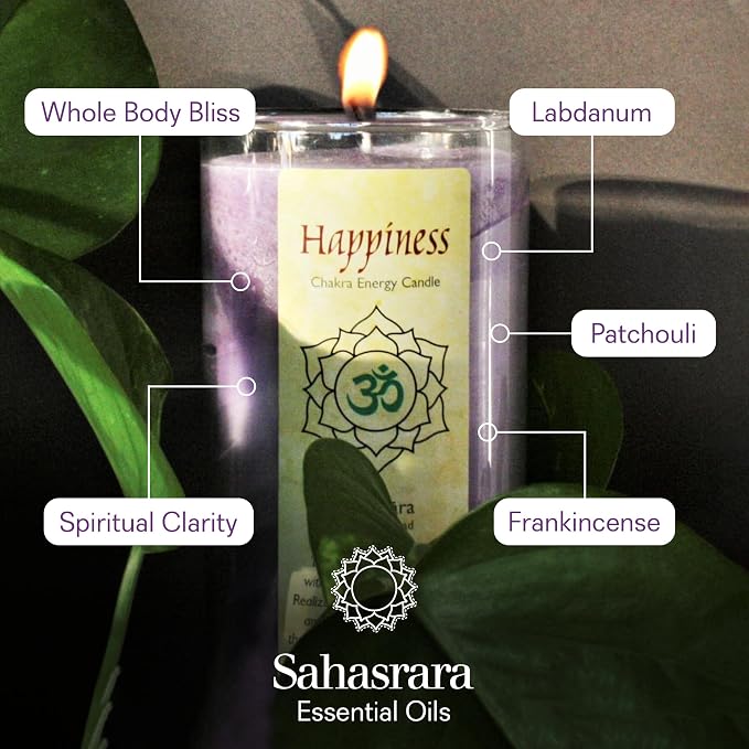 Premium Scented Candle Hand Made Chakra Energy Jar | 11 Oz Jar | Happiness, Sahasrara| Yoga, Prayer & Meditation Candle | Long Burn 60 Hours | Essent.Oils Patchouli, Labdanum, Frankincense | Aloha Bay