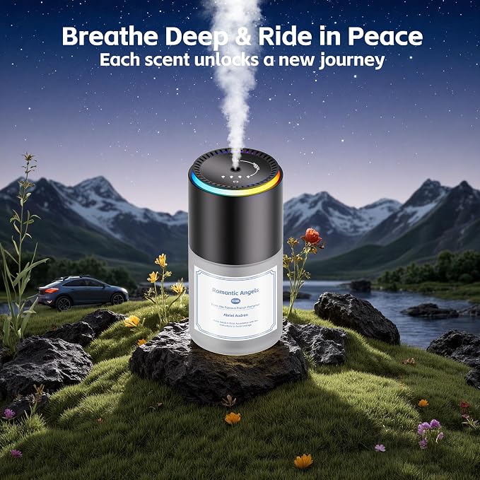 Klomsuw Car Air Freshener,Smart Car Air Freshener,car Diffuser with 150 ML (5oz) Capacity Multi-fragrance,RGB Music Syncing Light, Auto On/Off (Angels)