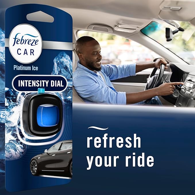 Febreze Car Air Freshener, Odor-Fighting Automotive Vent Clip, Scented Car Accessories, Long Lasting for Strong Odors, Platinum Ice Scent, 1 Count