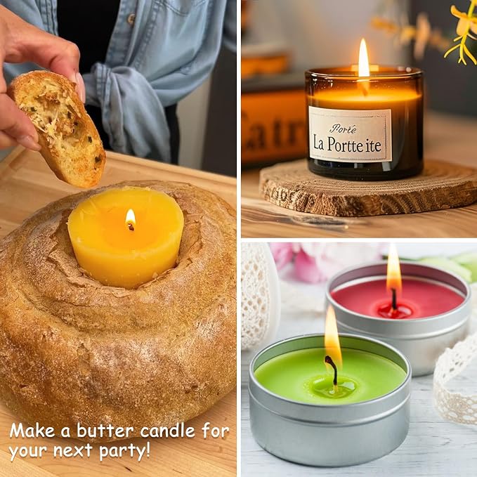 50 Pcs 6" Natural Candle Wicks,Pre-Waxed by 100% Beeswax & Tabbed with 60Pcs Candle Wick Stickers and 5 Pcs Wooden Candle Wick Centering Device, for Candle Making，Candle DIY