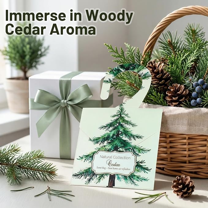 24 Packs Cedar Sachets for Drawers and Closets, Drawer Deodorizers Closet Freshener Scented Sachets with 10 Hanging Bags Home Fragrance, Long Lasting