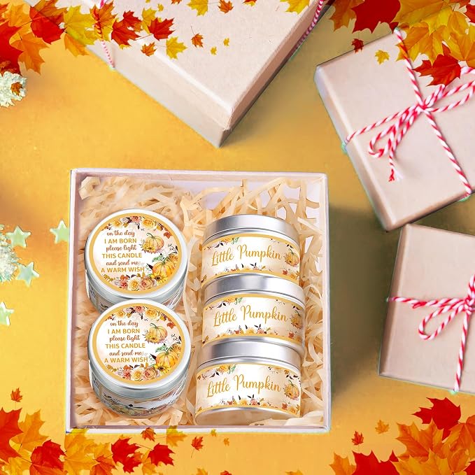 MTLEE 24 Pcs Fall Pumpkin Baby Shower Party Favors Candles Lavender Scented Baby Shower Favors for Guests Rustic Tealights Candles Gender Reveal Return Gifts(1.2 oz, Yellow)