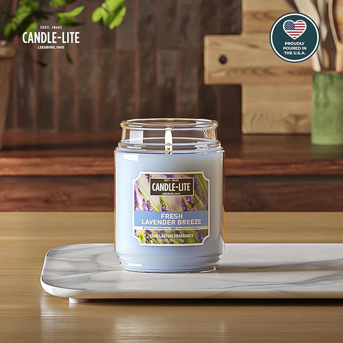 Candle-lite Scented Candles, Fresh Lavender Breeze, 18 oz Jar, Proudly Poured in The USA, Aromatherapy Candle, Single-Wick with 110 Hours of Burn Time, Perfect for Creating a Relaxing Ambiance