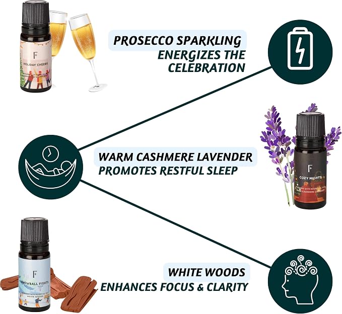 Folkulture Winter Essential Oils Set | Set of 3 Fragrance Oils for Diffusers | White Woods, Cashmere & Lavender | Relaxing Aromatherapy Gift for Home | Special Day, Valentine’s Day Gift Set