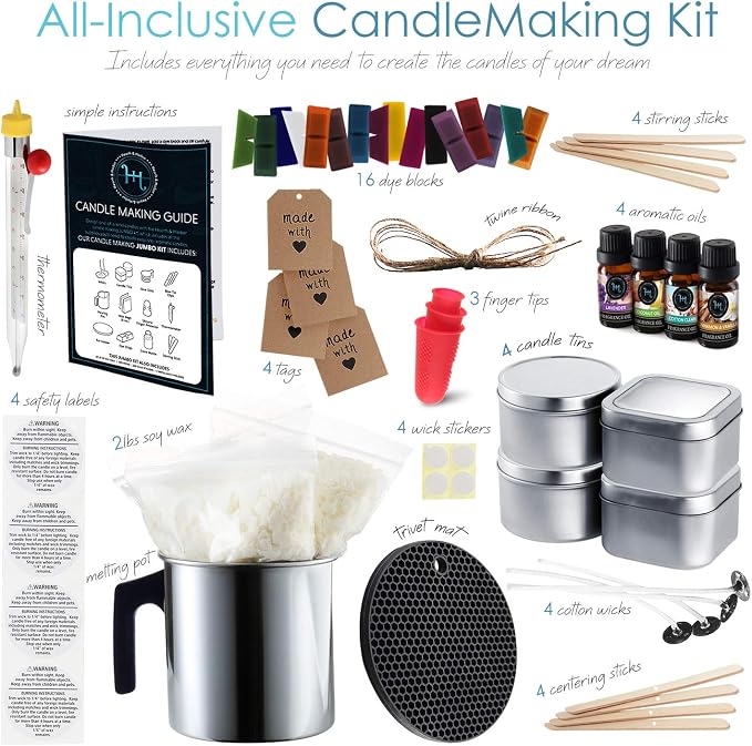 Hearth & Harbor Organic Soy Candle Making Kit for Adults, DIY Crafts, Complete Candle Making Supplies Include Natural Soy Wax, Tins, Wicks & More – Gift Idea, Perfect Home Decor – 2 Lbs