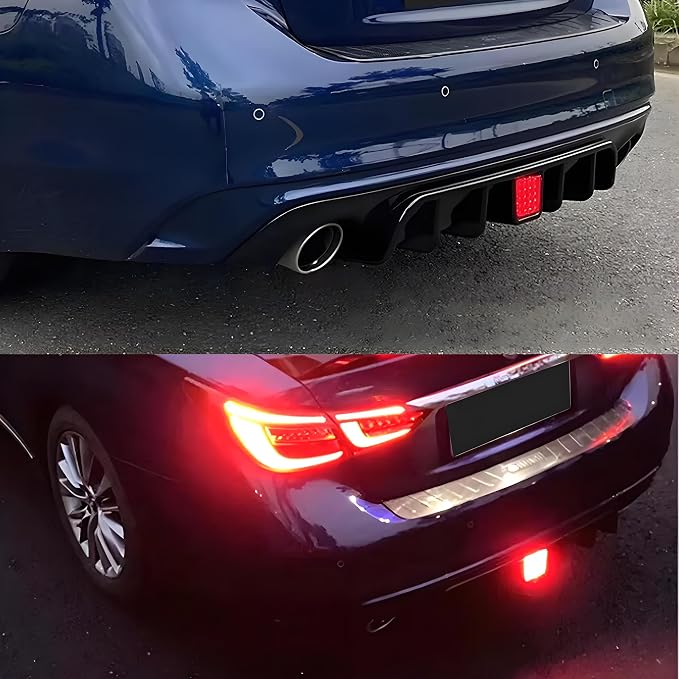 Rear Diffuser W/LED Brake Light Fit for Infiniti Q50 2018-2024 3.0t/ Luxe/RED Sport 400/ Sensory,Rear Bumper Lower Lip Splitter Spoiler Body Kit Trim Exterior Accessories(Gloss Black)