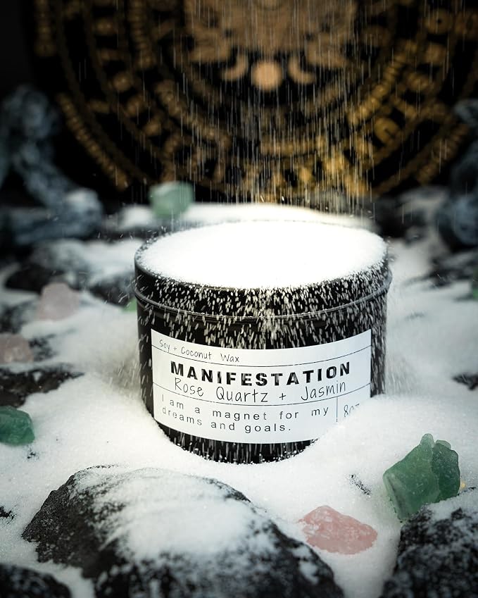 Crystal Soy Candles, Handmade Wishing Gifts, Wishing Law of Attraction, Moon Magic, Birthday Candle Gifts. (Manifestation)