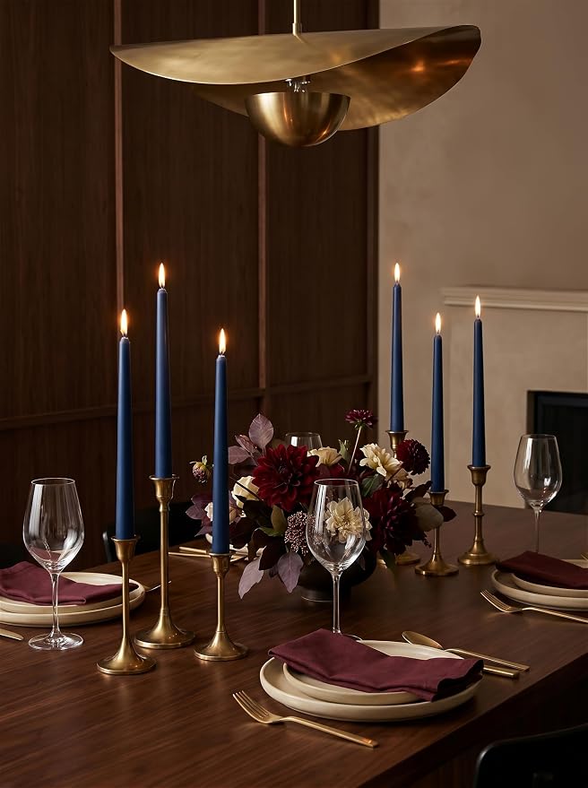 6 PK 10" Classic Taper Candles, Navy Blue, 7-8 Hours Long Burning, Unscented Tall Candlesticks
