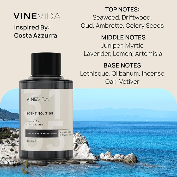 VINEVIDA [4 Oz] Inspired by: Costa Azzurra; Diffuser Oil Refill | Premium Scent Diffuser Oil for Home | Non-Toxic Fragrance