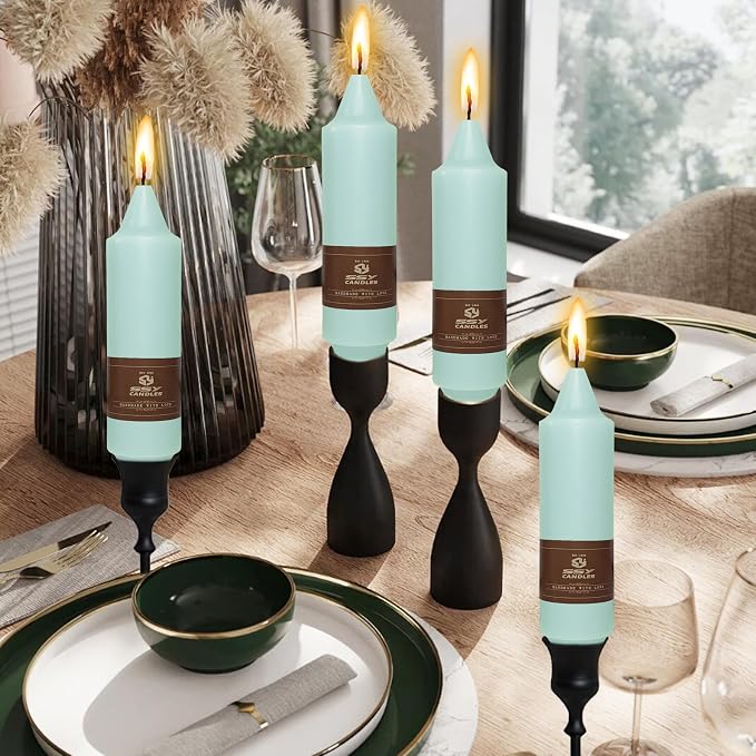 5 Inch Short Chunky Mint Green Taper Candles Hand Poured Smokeless Unscented Thick Taper Candles Set of 4 for Wedding Nautical Housewarming Gift Dinner Cozy Hygge