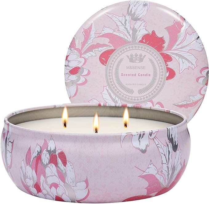 M&SENSE Fruity Rainbow Scented Candles 12 oz | Large 3 Wick Soy Tin, Over 40 Hour Burning Time, 100% Natural Vegan Wax, Relaxing Aromatherapy, Gift for Women Men