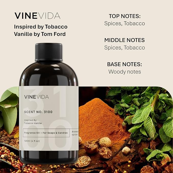 VINEVIDA [4oz] (Our Version of) Tobacco Vanille Fragrance Oil for Soap & Candle Making, Perfume Oils, Scents for Soy Candles, Diffusers, Bath Bomb, Linen Spray, Lotions