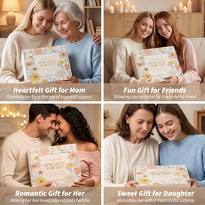 Birthday Gifts for Women, Get Well Gift Baskets for Women, Care Package Self Care Gift Box Thinking of You Inspirational Valentines Day Gift Set for Her Wife Firends, Beige