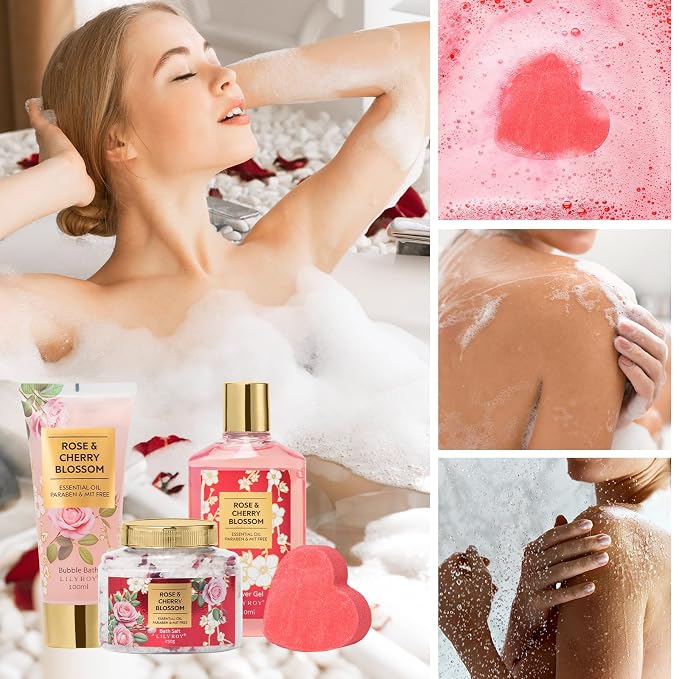 Gifts for Women, Birthday Gift - 9 Pcs Rose Spa Gift Baskets for Women, Mothers Day Gift Basket, Bath and Body Gift Basket Set for Mom, Gift Set | Christmas Gifts, Valentines Day, Gift Sets for Mom