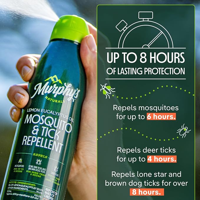 Murphy's Naturals Mosquito & Tick Bug Repellent Spray, Oil of Lemon Eucalyptus for Skin + Outdoor Gear, 6 Ounce Mist, 2-Pack