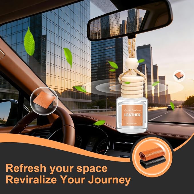 AROIC Hanging Car Air Freshener - 6 Pack Luxury Leather Scent Air Freshener Set, Long-Lasting Natural Essential Oil Fragrance Diffuser Eliminates Odors,Ideal Business Gift for Car Accessories Unisex