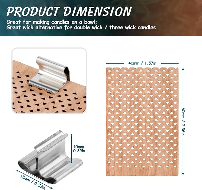 10 Set Wood Candle Wick Grid Design Large Wooden Wick 1.6x2.4inch / 40x60mm (Width*Height), Natural Crackling Wood Wick Core with Iron Stands for Soy Candle Making Handmade Candles Supplies